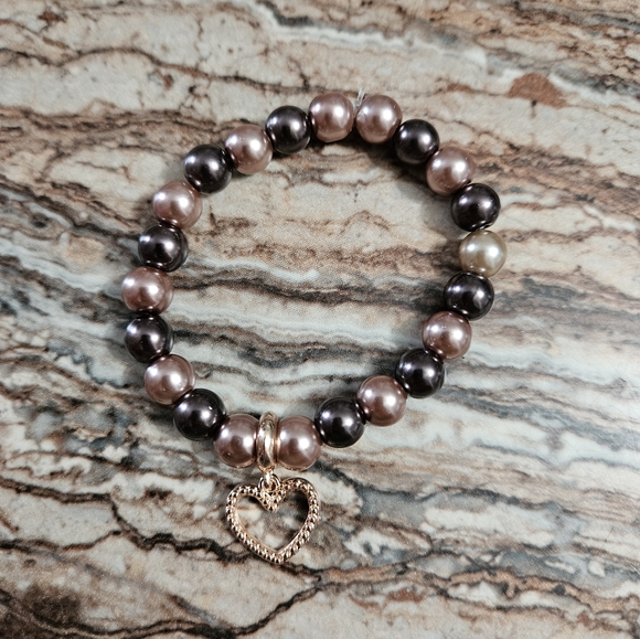 Handmade Other - Handmade Elegant Heart Charm  Bracelet Light Brown /Dark Brown